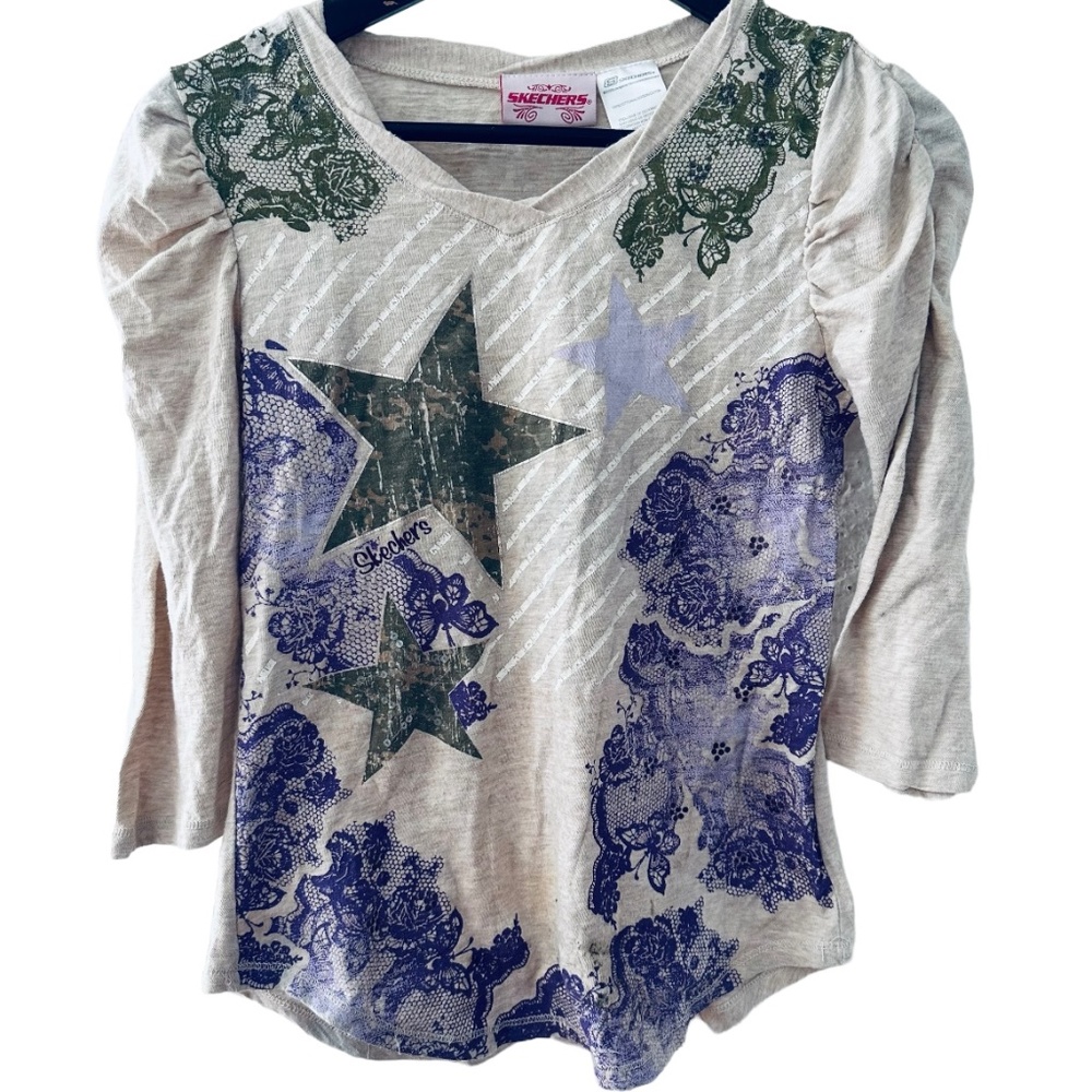 Skechers blouse with stars size L14 beige multicolor